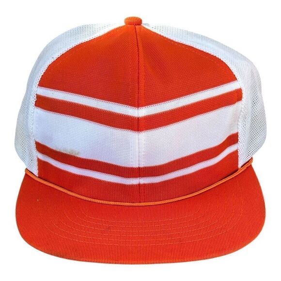 Vintage Orange Trucker Mesh Snapback Hat Striped Unisex Adjustable - Picture 1 of 5